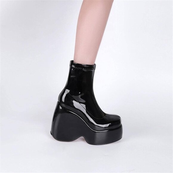 Platform Heeled Leather Ankle Boots - Picture 1 of 3